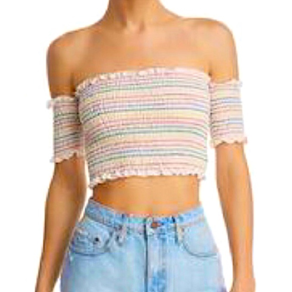 Sunset + Spring Off Shoulder Striped Smocked Crop - Picture 13 of 13